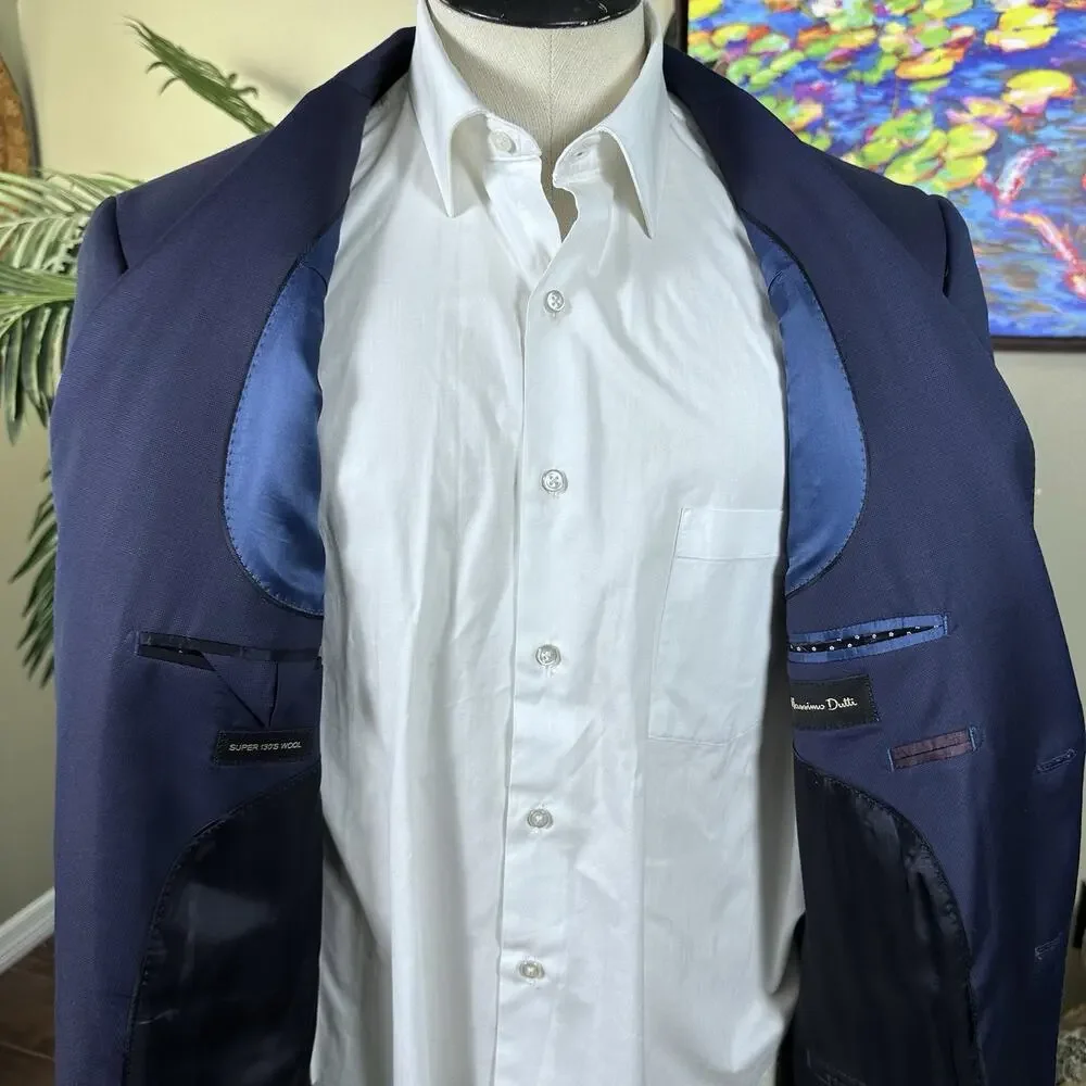 Massimo Dutti Men 46R Sportcoat Super 130s Wool Tonal deep blue